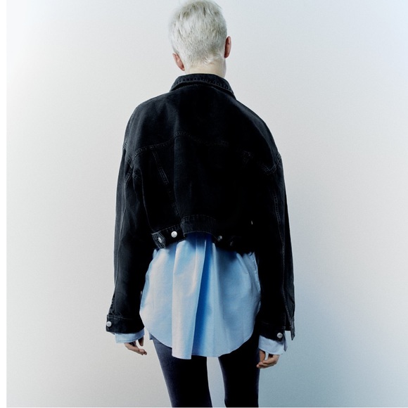 Zara Black Cropped Denim Utility Jacket 0/8197/279/800/02 - Picture 9 of 12